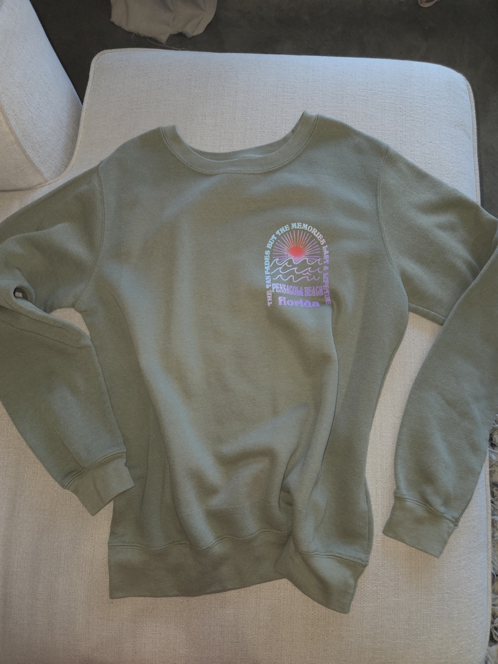 Olive Crewneck Sweatshirt with Sunset Patch